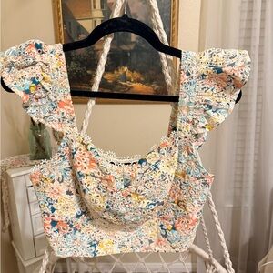 Lulu's Multicolor Floral Ruffle Crop Top
